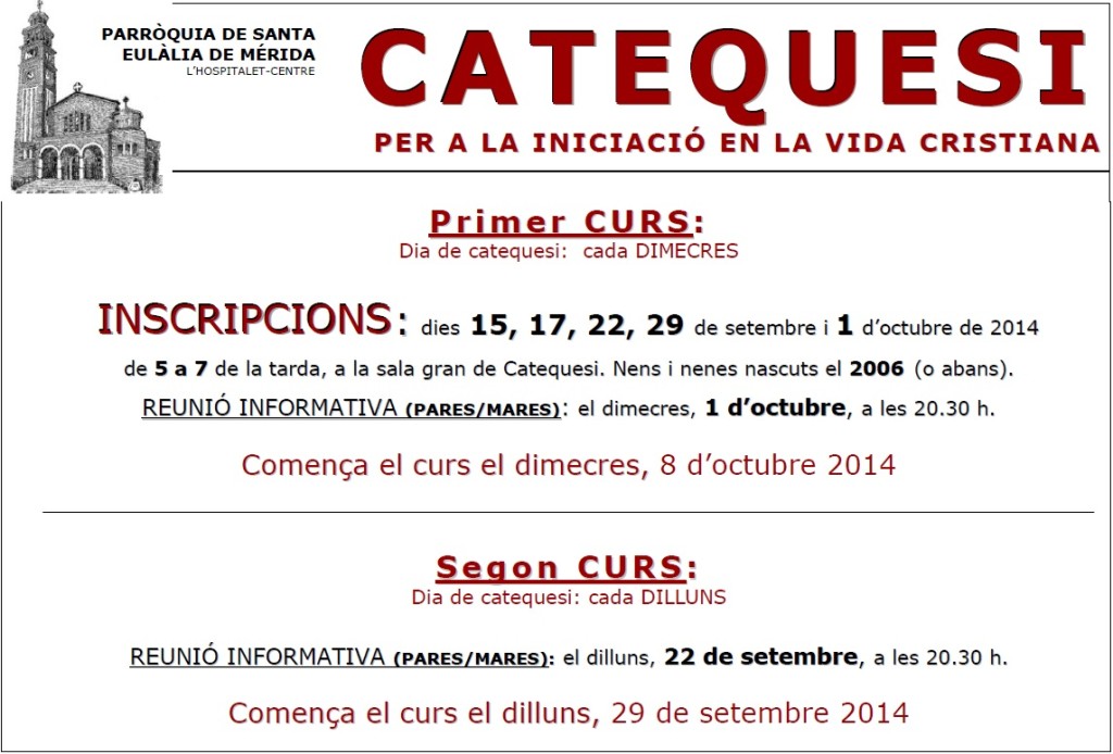 2014-15 Cartell inscripcions i començament catequesi